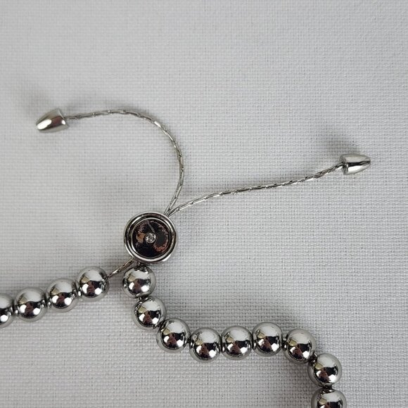 Silver Beaded Rhinestone Metallic Adjustable Bracelet - Picture 4 of 4